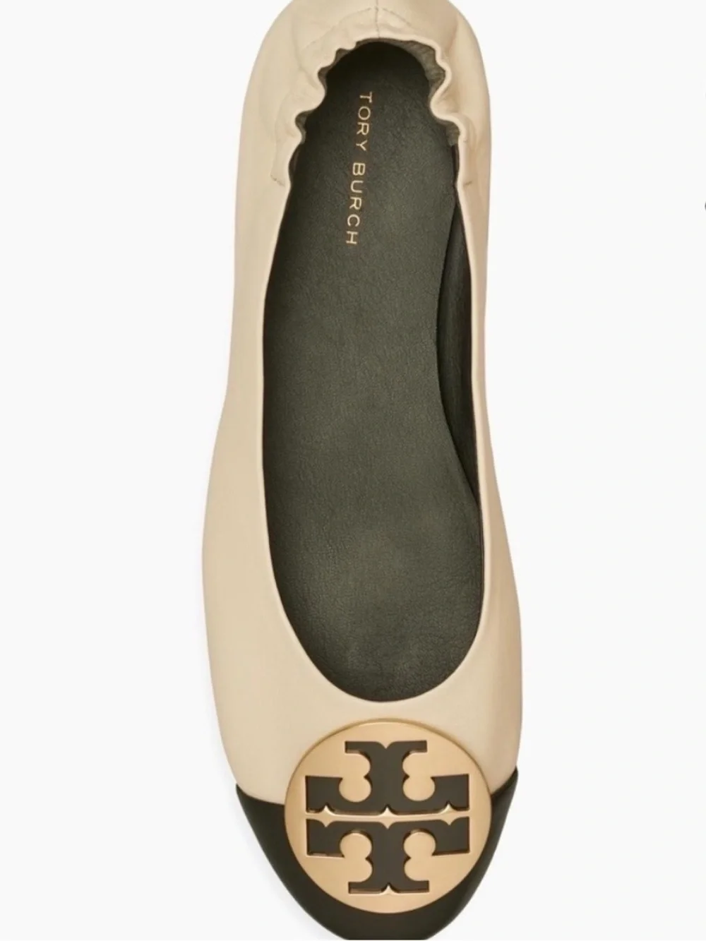 Tory Burch Claire Cap Top Leather Ballet Flats in New Cream/Black Size 9 Neutral